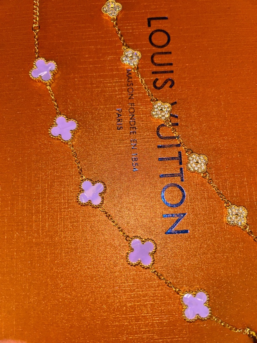 NWOT Designer Gold Tone with Lilac Clover Motifs Bracelet